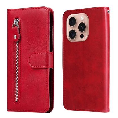 For iPhone 16 Pro Fashion Calf Texture Zipper Leather Phone Case(Red) - iPhone 16 Pro Cases by buy2fix | Online Shopping UK | buy2fix