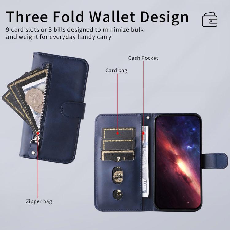For iPhone Air Fashion Calf Texture Zipper Leather Phone Case(Blue) - iPhone Air Cases by buy2fix | Online Shopping UK | buy2fix