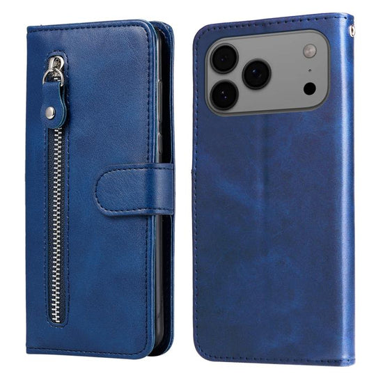 For iPhone 18 Pro Max / 17 Pro Max Fashion Calf Texture Zipper Leather Phone Case(Blue)