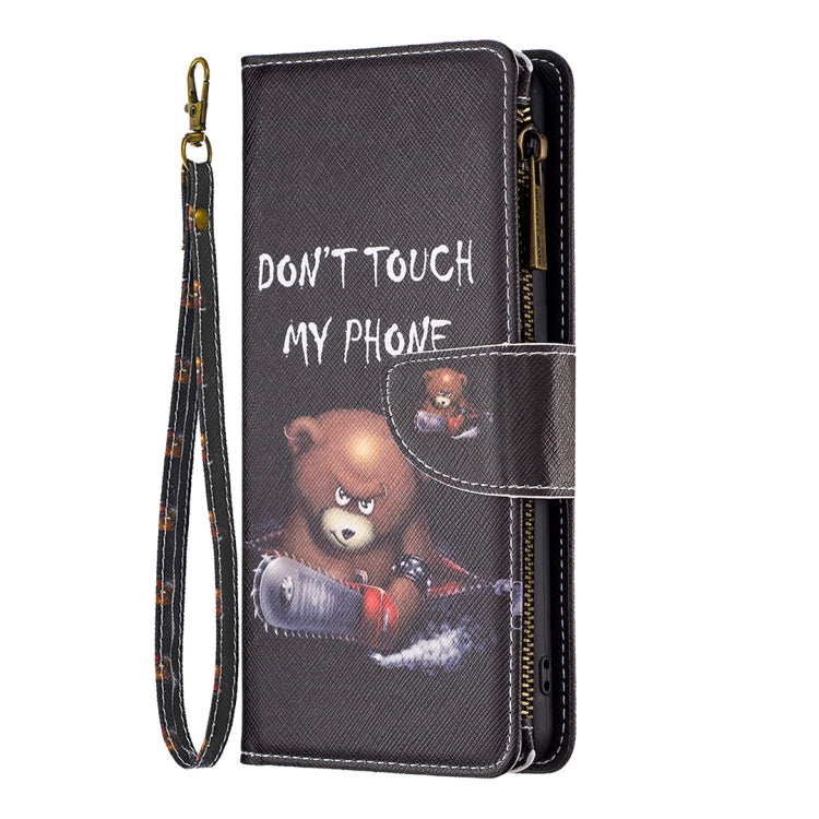 For iPhone 16 Pro Max Colored Drawing Pattern Zipper Phone Leather Case(Bear) - iPhone 16 Pro Max Cases by buy2fix | Online Shopping UK | buy2fix