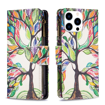 For iPhone 16 Pro Max Colored Drawing Pattern Zipper Phone Leather Case(Tree) - iPhone 16 Pro Max Cases by buy2fix | Online Shopping UK | buy2fix