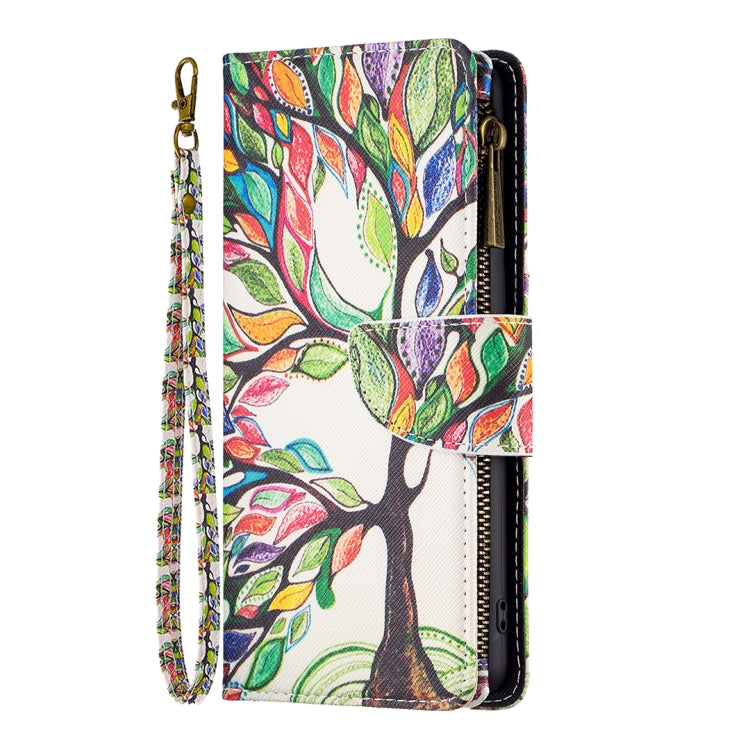 For iPhone 16 Pro Colored Drawing Pattern Zipper Phone Leather Case(Tree) - iPhone 16 Pro Cases by buy2fix | Online Shopping UK | buy2fix