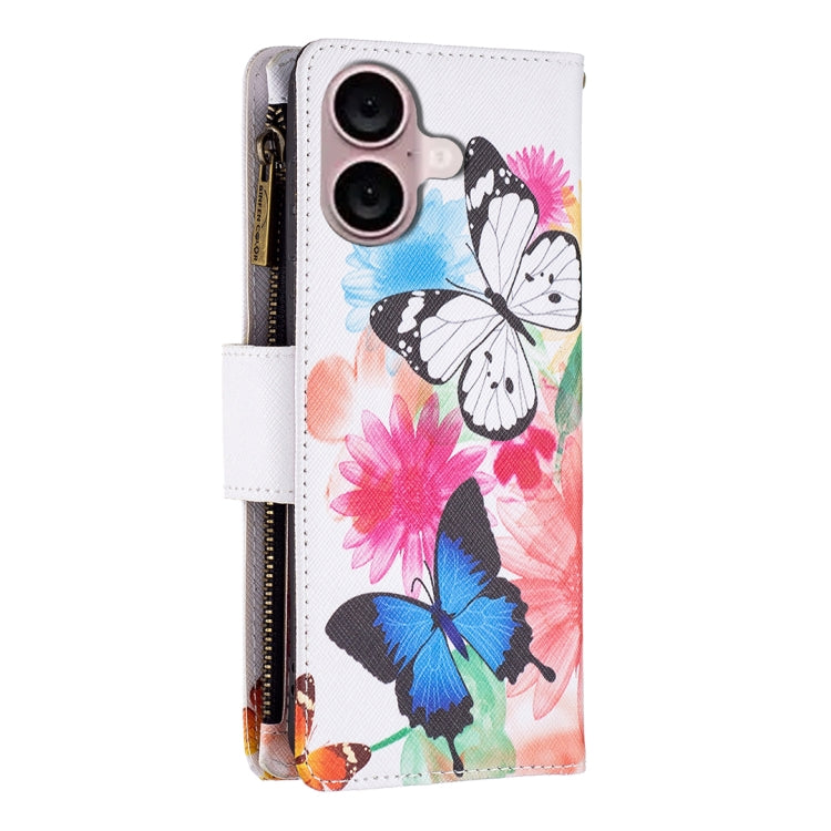 For iPhone 16 Plus Colored Drawing Pattern Zipper Phone Leather Case(Two Butterflies) - iPhone 16 Plus Cases by buy2fix | Online Shopping UK | buy2fix