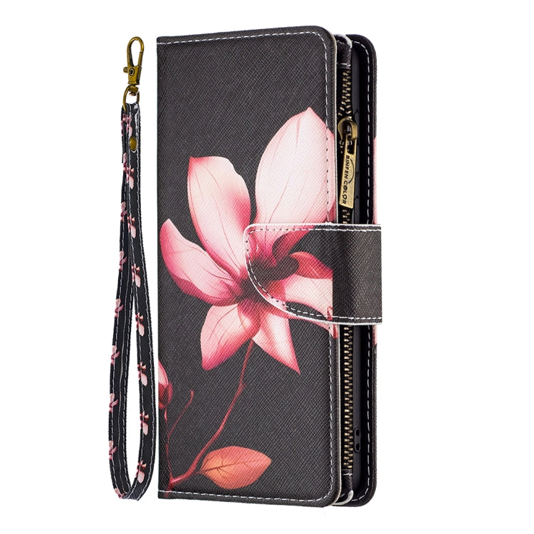 For iPhone 16 Plus Colored Drawing Pattern Zipper Phone Leather Case(Lotus) - iPhone 16 Plus Cases by buy2fix | Online Shopping UK | buy2fix