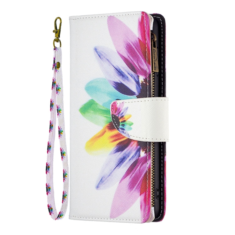 For iPhone 16 Plus Colored Drawing Pattern Zipper Phone Leather Case(Sun Flower) - iPhone 16 Plus Cases by buy2fix | Online Shopping UK | buy2fix