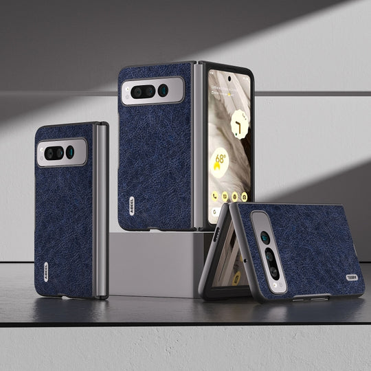 For Google Pixel Fold ABEEL Retro Litchi Texture PU Phone Case(Blue)