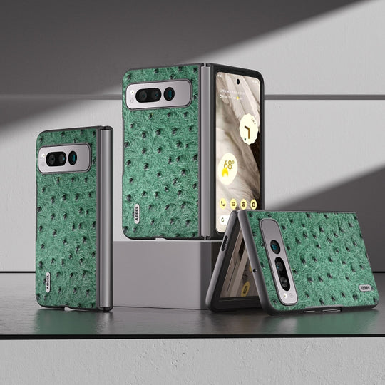 For Google Pixel Fold ABEEL Genuine Leather Ostrich Texture Phone Case(Green)