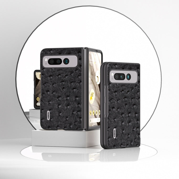 For Google Pixel Fold ABEEL Genuine Leather Ostrich Texture Phone Case(Black) by buy2fix