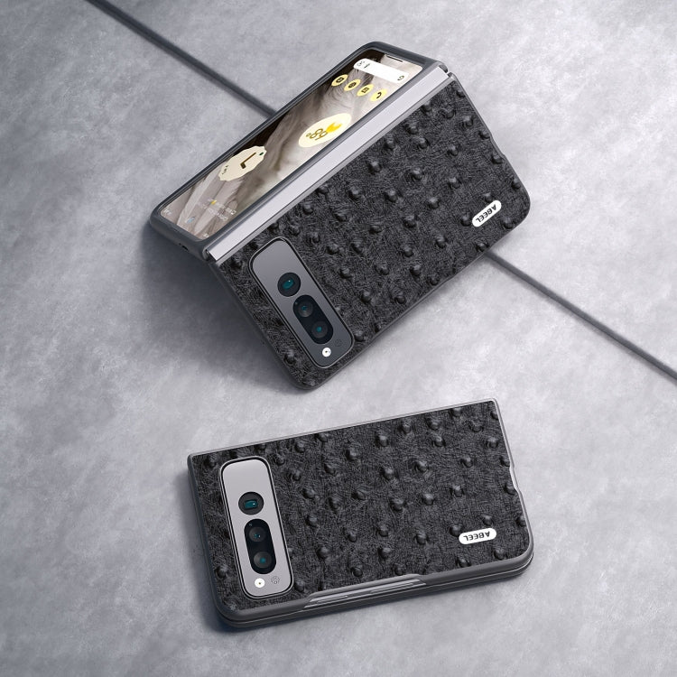 For Google Pixel Fold ABEEL Genuine Leather Ostrich Texture Phone Case(Black) by buy2fix