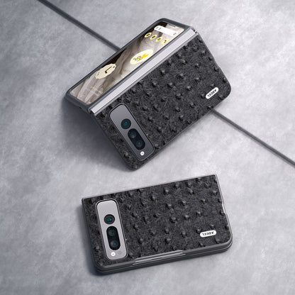 For Google Pixel Fold ABEEL Genuine Leather Ostrich Texture Phone Case(Black) by buy2fix