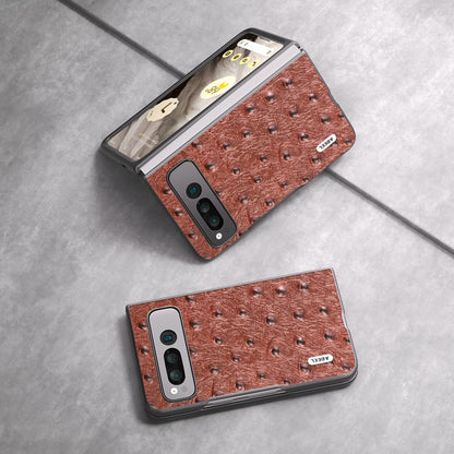 For Google Pixel Fold ABEEL Genuine Leather Ostrich Texture Phone Case(Coffee) by buy2fix
