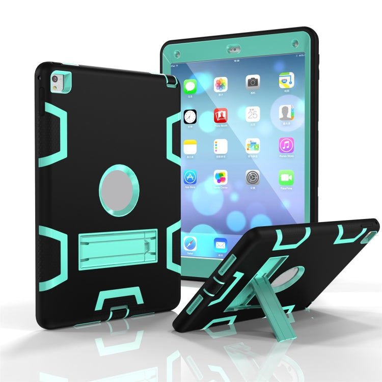 For iPad 9.7(2017) Shockproof PC + Silicone Protective Case，with Holder(Black Mint Green) - iPad 9.7 (2018) & (2017) Cases by buy2fix | Online Shopping UK | buy2fix