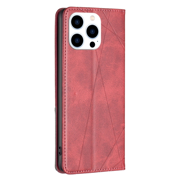 For iPhone 16 Pro Rhombus Texture Magnetic Leather Phone Case(Red) - iPhone 16 Pro Cases by buy2fix | Online Shopping UK | buy2fix