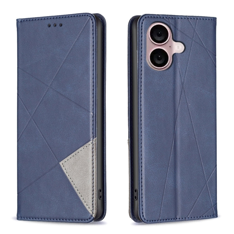 For iPhone 16 Rhombus Texture Magnetic Leather Phone Case(Blue) - iPhone 16 Cases by buy2fix | Online Shopping UK | buy2fix