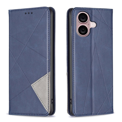 For iPhone 16 Plus Rhombus Texture Magnetic Leather Phone Case(Blue) - iPhone 16 Plus Cases by buy2fix | Online Shopping UK | buy2fix