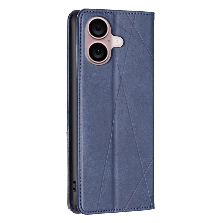 For iPhone 16 Plus Rhombus Texture Magnetic Leather Phone Case(Blue) - iPhone 16 Plus Cases by buy2fix | Online Shopping UK | buy2fix