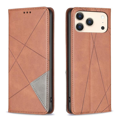 For iPhone 17 Pro Rhombus Texture Magnetic Leather Phone Case(Brown) - iPhone 17 Pro Cases by buy2fix | Online Shopping UK | buy2fix