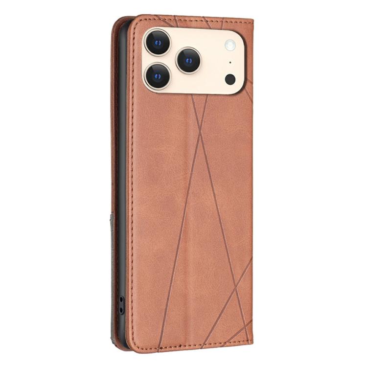 For iPhone 17 Pro Rhombus Texture Magnetic Leather Phone Case(Brown) - iPhone 17 Pro Cases by buy2fix | Online Shopping UK | buy2fix