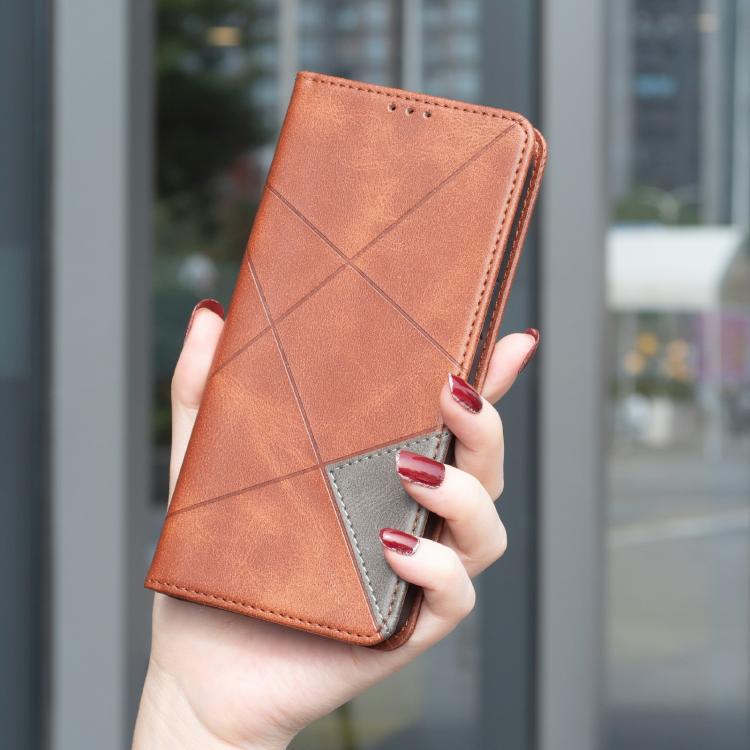 For iPhone 17 Pro Rhombus Texture Magnetic Leather Phone Case(Brown) - iPhone 17 Pro Cases by buy2fix | Online Shopping UK | buy2fix