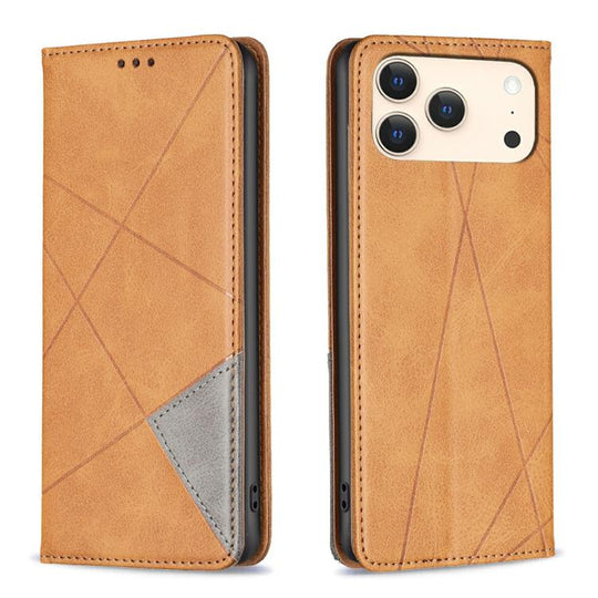 For iPhone 18 Pro Max/17 Pro Max Rhombus Texture Magnetic Leather Phone Case(Yellow)