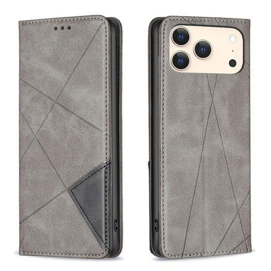 For iPhone 18 Pro Max/17 Pro Max Rhombus Texture Magnetic Leather Phone Case(Grey)