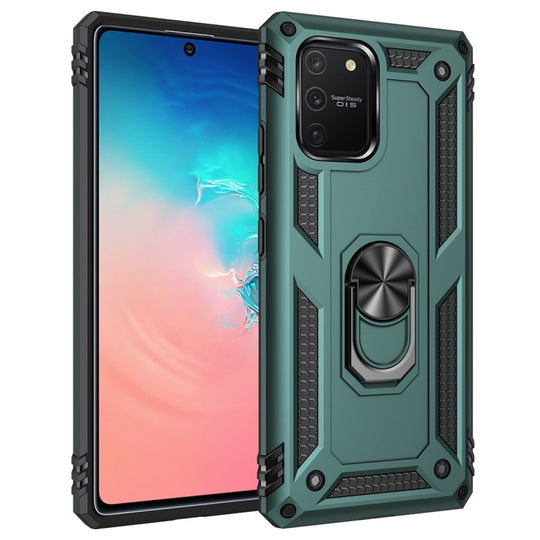 For Samsung Galaxy A71 5G Shockproof TPU + PC Protective Case with 360 Degree Rotating Holder(Dark Green)