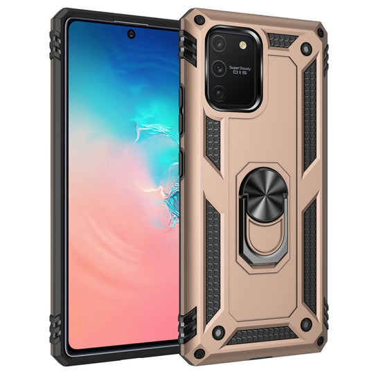 For Samsung Galaxy A71 5G Shockproof TPU + PC Protective Case with 360 Degree Rotating Holder(Gold)