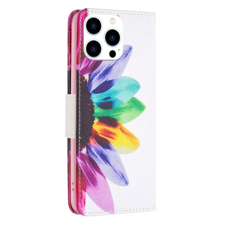 For iPhone 16 Pro Max Colored Drawing Pattern Leather Phone Case(Sun Flower) - iPhone 16 Pro Max Cases by buy2fix | Online Shopping UK | buy2fix