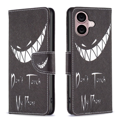 For iPhone 16 Colored Drawing Pattern Leather Phone Case(Smirk) by buy2fix