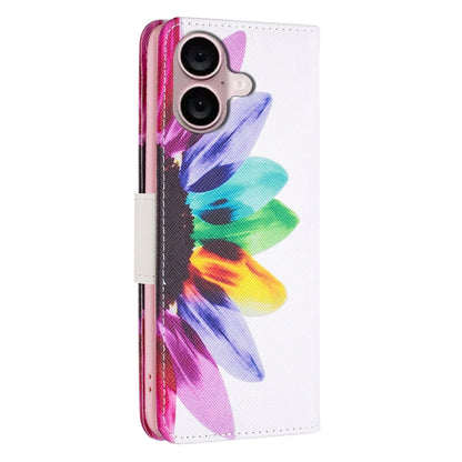 For iPhone 16 Colored Drawing Pattern Leather Phone Case(Sun Flower) by buy2fix
