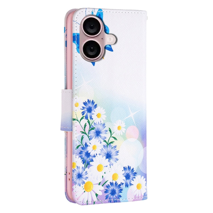 For iPhone 16 Colored Drawing Pattern Leather Phone Case(Butterfly Love) by buy2fix