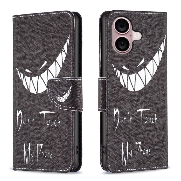 For iPhone 16 Plus Colored Drawing Pattern Leather Phone Case(Smirk) by buy2fix
