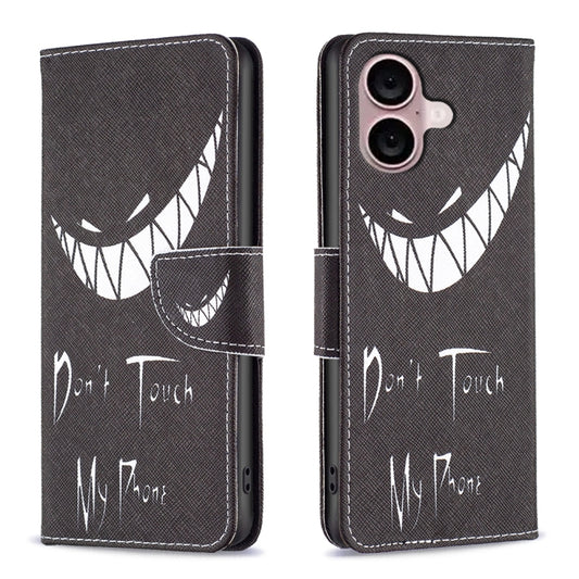 For iPhone 16 Plus Colored Drawing Pattern Leather Phone Case(Smirk) by buy2fix