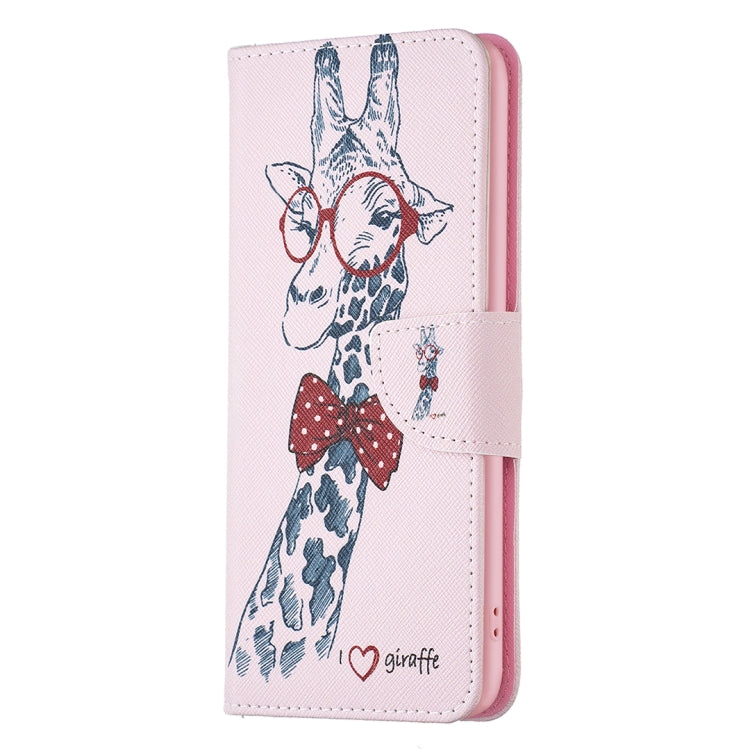 For iPhone 16 Plus Colored Drawing Pattern Leather Phone Case(Giraffe) by buy2fix