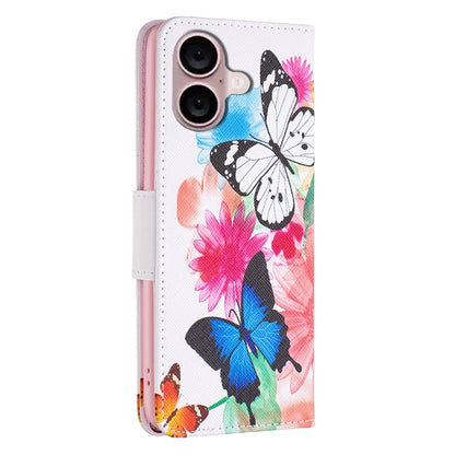 For iPhone 16 Plus Colored Drawing Pattern Leather Phone Case(Butterflies) by buy2fix