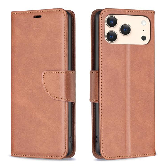 For iPhone 18 Pro/17 Pro Lambskin Texture Pure Color Flip Leather Phone Case(Brown)