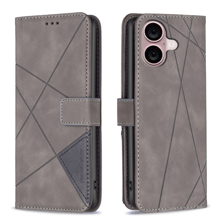 For iPhone 16 Plus Magnetic Buckle Rhombus Texture Leather Phone Case(Grey) - iPhone 16 Plus Cases by buy2fix | Online Shopping UK | buy2fix