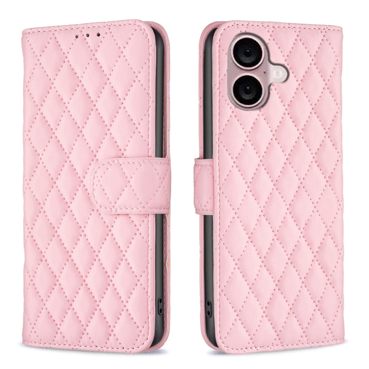 For iPhone 16 Plus Diamond Lattice Wallet Flip Leather Phone Case(Pink) - iPhone 16 Plus Cases by buy2fix | Online Shopping UK | buy2fix