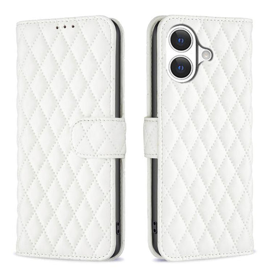 For iPhone 17 Diamond Lattice Wallet Flip Leather Phone Case(White) - iPhone 17 Cases by buy2fix | Online Shopping UK | buy2fix