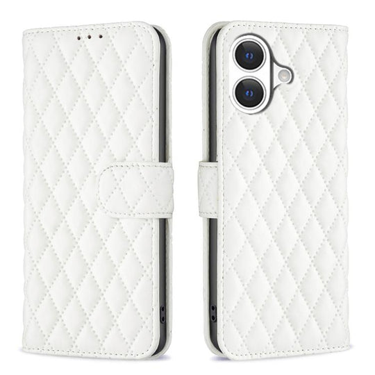 For iPhone 17 Diamond Lattice Wallet Flip Leather Phone Case(White)
