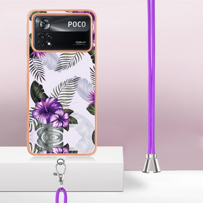 For Xiaomi Poco X4 Pro 5G Electroplating IMD TPU Phone Case with Lanyard(Purple Flower) - Xiaomi Cases by buy2fix | Online Shopping UK | buy2fix