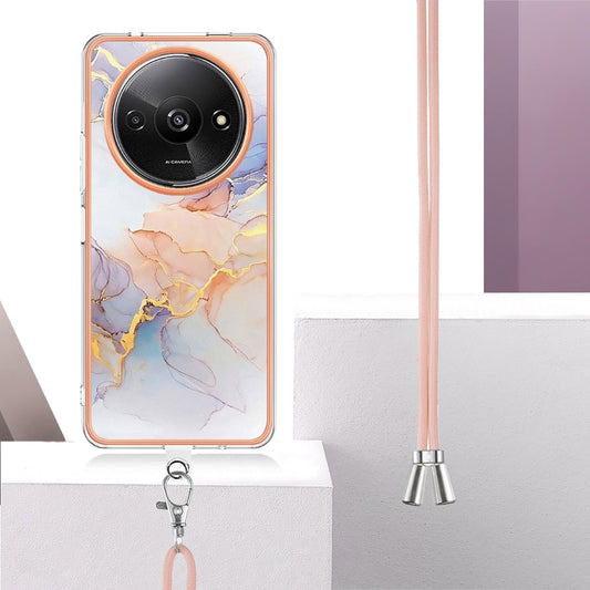 For Xiaomi Redmi A3 Electroplating IMD TPU Phone Case with Lanyard(White Marble) by buy2fix