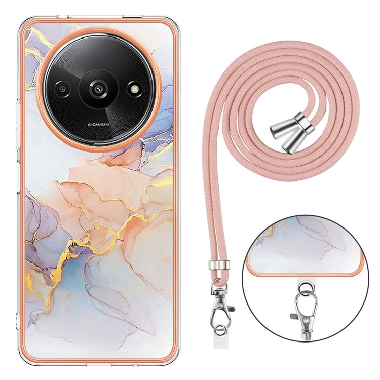 For Xiaomi Redmi A3 Electroplating IMD TPU Phone Case with Lanyard(White Marble) - Xiaomi Cases by buy2fix | Online Shopping UK | buy2fix