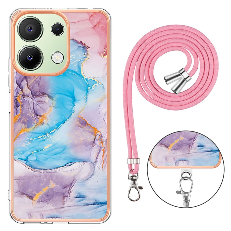 For Xiaomi Redmi Note 13 4G Global Electroplating IMD TPU Phone Case with Lanyard(Blue Marble) - Note 13 Cases by buy2fix | Online Shopping UK | buy2fix