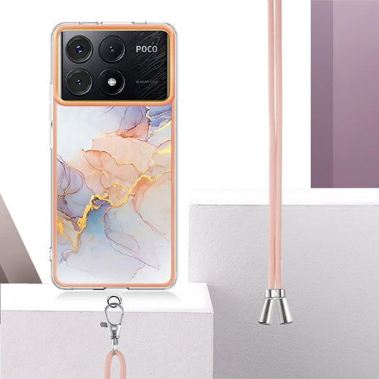 For Xiaomi Poco X6 Pro Electroplating IMD TPU Phone Case with Lanyard(White Marble) by buy2fix
