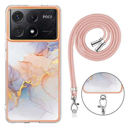 For Xiaomi  Poco X6 Pro  Electroplating IMD TPU Phone Case with Lanyard(White Marble) - K70E Cases by buy2fix | Online Shopping UK | buy2fix