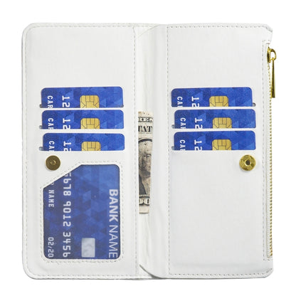 For iPhone 16 Pro Diamond Lattice Zipper Wallet Leather Flip Phone Case(White) - iPhone 16 Pro Cases by buy2fix | Online Shopping UK | buy2fix