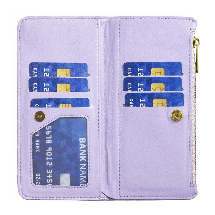 For iPhone 16 Pro Diamond Lattice Zipper Wallet Leather Flip Phone Case(Purple) - iPhone 16 Pro Cases by buy2fix | Online Shopping UK | buy2fix