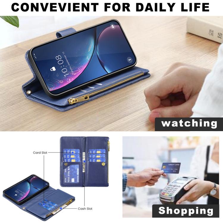 For iPhone Air Diamond Lattice Zipper Wallet Leather Flip Phone Case(Blue) - iPhone Air Cases by buy2fix | Online Shopping UK | buy2fix