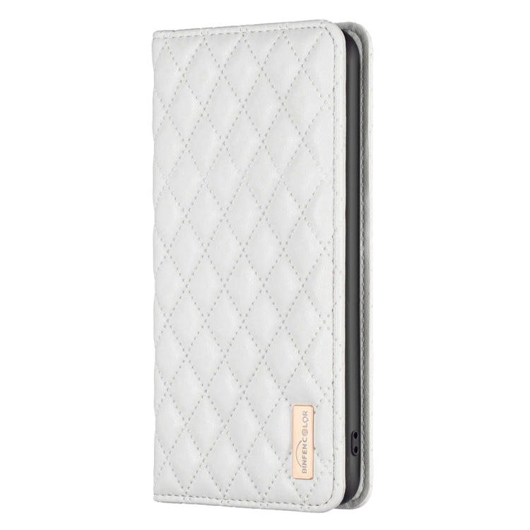 For iPhone 16 Diamond Lattice Magnetic Leather Flip Phone Case(White) - iPhone 16 Cases by buy2fix | Online Shopping UK | buy2fix